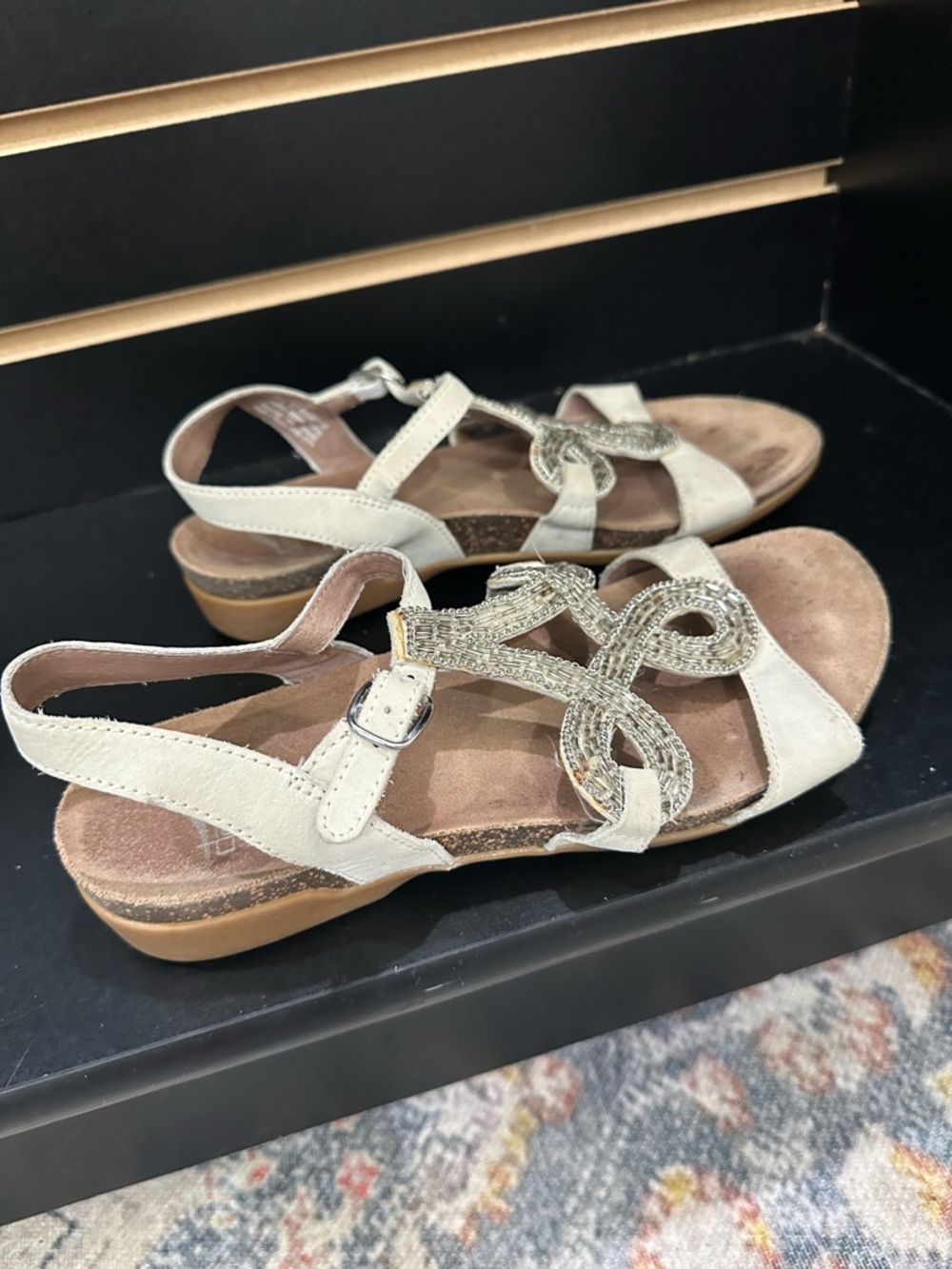 Dansko Reeta Cream Braided Slingback Sandals with Metallic Accents comfort SZ 7